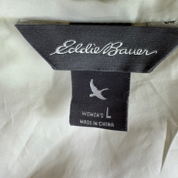 Eddie Bauer Down Puffer Vest Women L Hooded Insulated Down Blend Ivory Winter - Picture 6 of 10